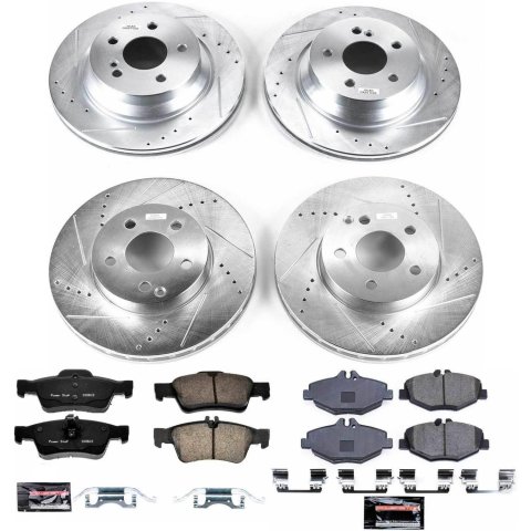 PowerStop Z23 Evolution Sport Brake Upgrade Kits for 2006-2009 E350 - K4524 Pads and Rotors, Sport, Cross-Drilled/Slotted Surface, Iron, Zinc Plated, 11.610 in./11.810 in. Diameter, Carbon Fiber Ceramic Pads, Kit