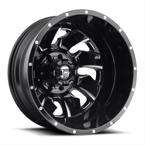 Fuel Off-Road Cleaver D574 Series Gloss Black Dually Wheels with Milled Accents 20x8.25 Wheels, Dualie Rear, Dualie Rear 8x200 NB -3.17/-202 142.2, NB -BLK MIL