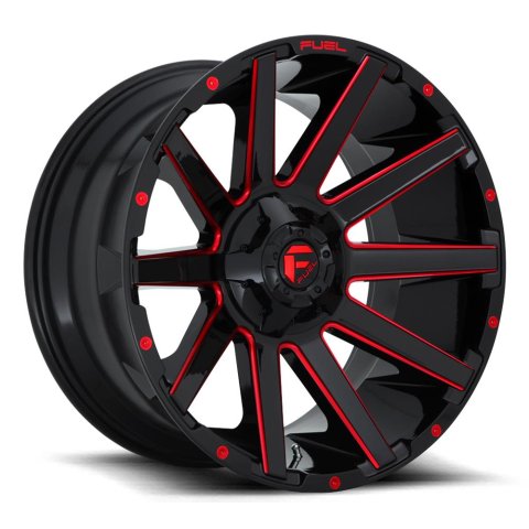Fuel Off-Road Contra D643 Gloss Black Wheels with Candy Red Accents 20x9 Wheel, D643, 20 x 9, Aluminum, Black, Accent, 6 x 135mm Bolt Pattern, +2mm Offset, 5.080 in. Backspace, Each