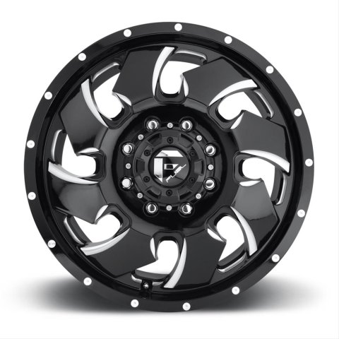 Fuel Off-Road Cleaver D574 Series Gloss Black Dually Wheels with Milled Accents 20x8.25 Wheels, Dualie Front, Dualie Front 8x210 NB 8.90/105 154.3, NB -BLK MIL
