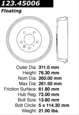 Centric C-Tek Standard Brake Drums for 1989-1992 MPV - 123.45006 Drum, Cast, Natural, Each