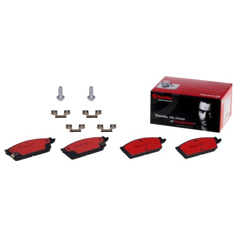 Brembo NAO Ceramic Brake Pads P10045N Pads, Brembo, Ceramic, Integrally Molded, Shims, with Hardware, Cadillac, Set