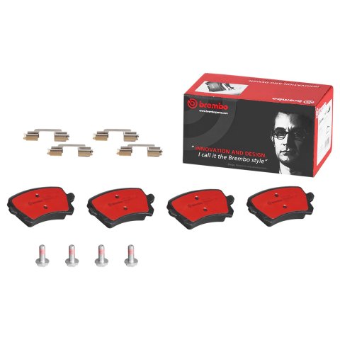 Brembo NAO Ceramic Brake Pads P85108N Pads, Brembo, Ceramic, Integrally Molded, Shims, with Hardware, Volkswagen, Set