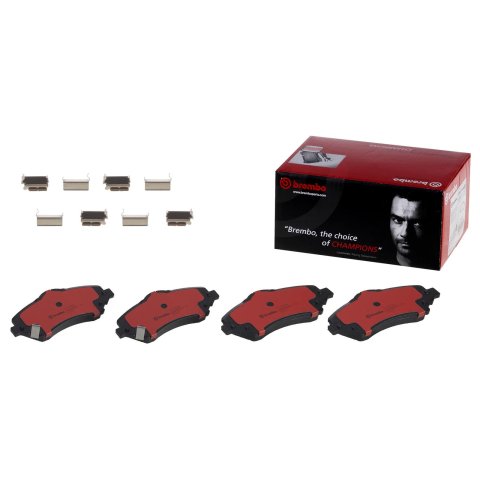 Brembo NAO Ceramic Brake Pads P11025N Pads, Brembo, Ceramic, Integrally Molded, Shims, with Hardware, Chrysler, Set