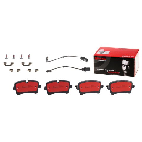 Brembo NAO Ceramic Brake Pads P85157N Pads, Brembo, Ceramic, Integrally Molded, Shims, with Hardware, Audi, Set