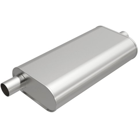 MagnaFlow Universal Steel 2.5 Inch Muffler 201-1607 Muffler, Universal, 2.50 in. Center Inlet, 2.25 in. Offset Outlet, Oval, Steel, Aluminized, Each