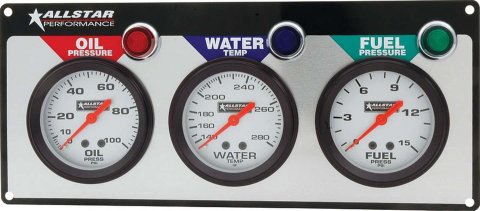 Allstar Performance Gauge Panel Kits ALL80092 Kit, Analog, Console, 2 5/8 in., Water Temperature, Oil Pressure, Fuel Pressure, Kit