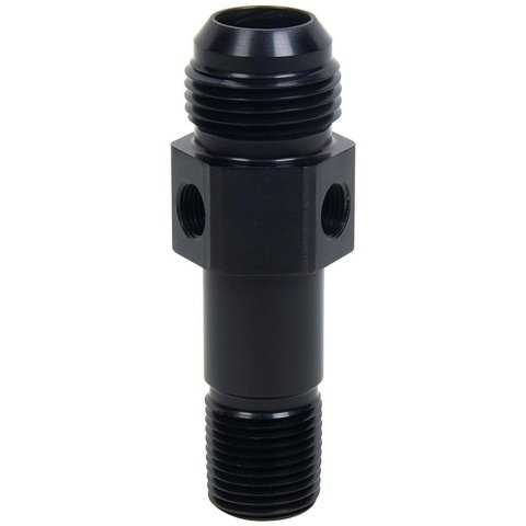 Allstar Performance Ported Oil Inlet Fittings ALL90045 Fitting, Adapter, AN to NPT, Straight, Aluminum, Black Anodized, -12 AN, 1/2 in. NPT, 1/8 in. NPT Gauge Port, Each