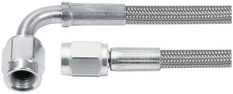 Allstar Performance Braided Steel Lines ALL46304-26 Brake Line, Tube Style, -3 AN Hose Size, Stainless Steel, Straight -3 AN Female Threads, 90 degree -3 AN Female Threads, 26 in. Length, Each