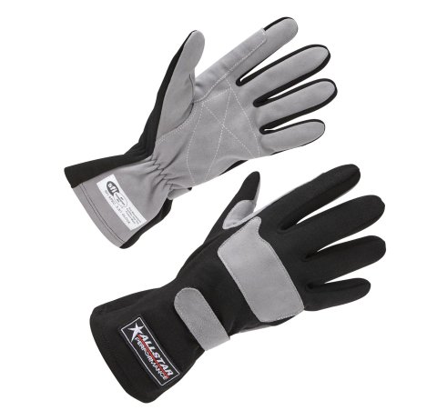 Allstar Performance SFI 3.3/1 Driving Gloves ALL911014 Gloves, Single Layer, Aramid, 3.3/1, Black/Gray, Large. Pair