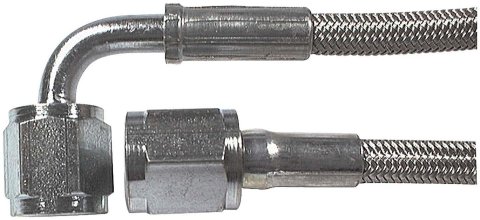 Allstar Performance Braided Steel Lines ALL46312-18 Brake Lines, Stainless Steel, -4 AN, Straight, 90 Degree, Female Threads, 18.00 in. Length, Each