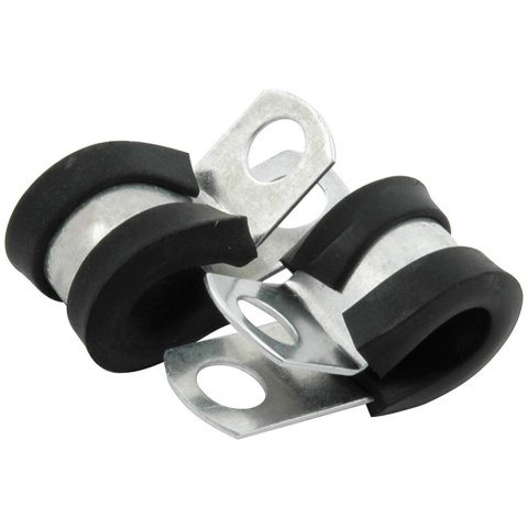Allstar Performance Aluminum Line Clamps ALL18302-50 Hose Mounting Clamps, Cushioned, Aluminum, Natural, One 3/8 in. Diameter Hole, Set of 50