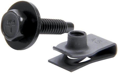 Allstar Performance Body Bolt Kits with Clips ALL18558-50 Bolt, Clips, Steel, Black Oxide, 1/4 in.-20 Thread, 1 1/8 Length, Set of 50