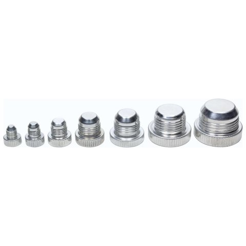 Allstar Performance Cap and Plug Kits ALL50830 AN Plugs, Aluminum, Natural, Five of Each Size -3 AN to -16 AN Male, Kit