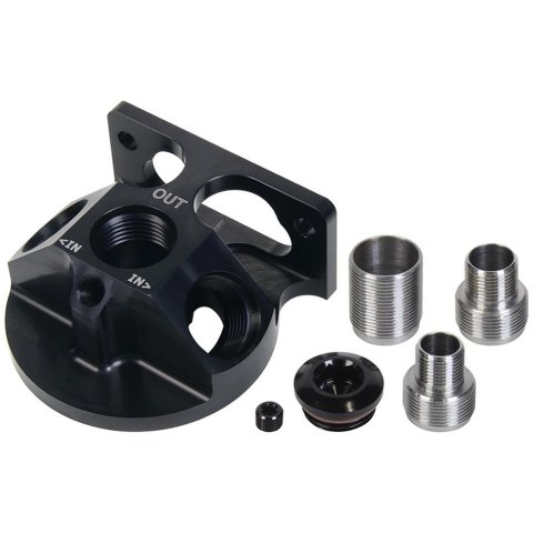 Allstar Performance Remote Oil Filter Mounts ALL92027 Mount, Remote, Single, Billet Aluminum, Black Anodized, 13/16-16 in., 3/4-16 in., 1 1/8-16 in., Universal, Each