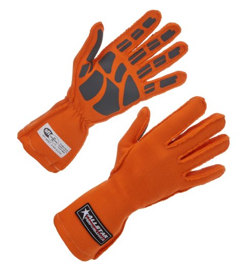 Allstar Performance Driving Gloves ALL916042 SFI 3.3/5 Outseam D/L MD Orange