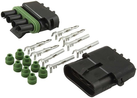 Allstar Performance Weatherpack Connectors ALL76268 Weather Pack Connector, Flat, 4-Pin, Black, Male/Female, Each