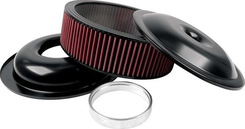 Allstar Performance Aluminum Air Cleaners ALL25921 Cleaner, Round, Dropped Base, Aluminum, Black Powdercoated, 14 in. Diameter, Red Filter, 1 in. Spacer, Kit