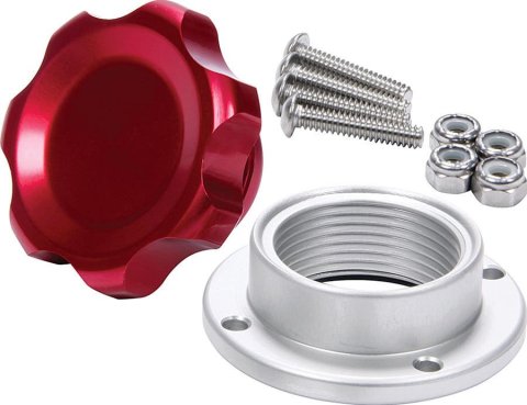 Allstar Performance Fill Plug Kits ALL36182 Kit, 1 1/2 in. -12, Billet Aluminum Cap, Bolt-On, Red Anodized, 1.500 in. Diameter Cap, Kit