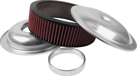 Allstar Performance Aluminum Air Cleaners ALL25920 Cleaner, 14 in. Diameter, Round, Aluminum, Natural, 1.5 in. Dropped Base, 1 in. Spacer, 3 in. Filter Height, Red Cotton Gauze, Each