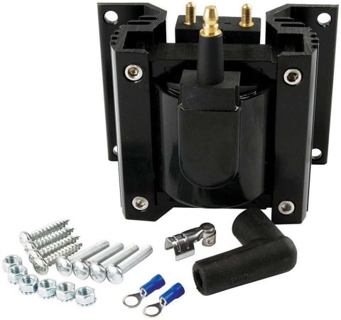 Allstar Performance High Output Coils ALL81230 Ignition Coil, E-core Style, Square, Male/HEI, 40,000 V, Epoxy, Black, 65:1 Turns Ratio, 4.8K ohms, Each