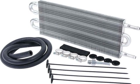 Allstar Performance Transmission Coolers ALL26702 Cooler, Tube and Fin, Copper/Aluminum, 15 in. Width, 5 in. Height, 3/8 in. Hose, Fittings, Each