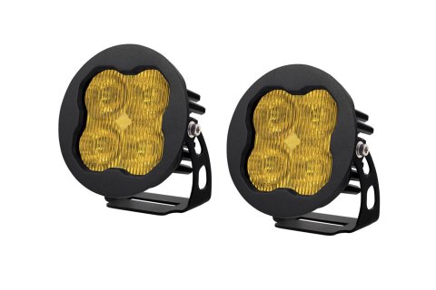 Diode Dynamics SS3 LED Pods DD6142P Auxiliary Lights, Pods, Sport, SAE Fog, Round, Black, Yellow Lens, 12 V, 14.5 Watts, Pair
