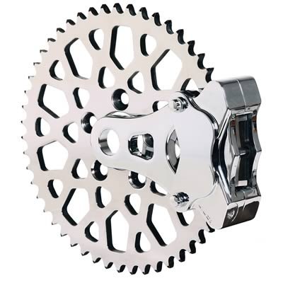 Wilwood GP310 Motorcycle Rear Spocket Brake Kits 140-10723-P Caliper Rotor, Billet Aluminum, Polished, 4-Piston, Cross Drilled Rotor, Harley-Davidson®, Rear, 51T, Kit