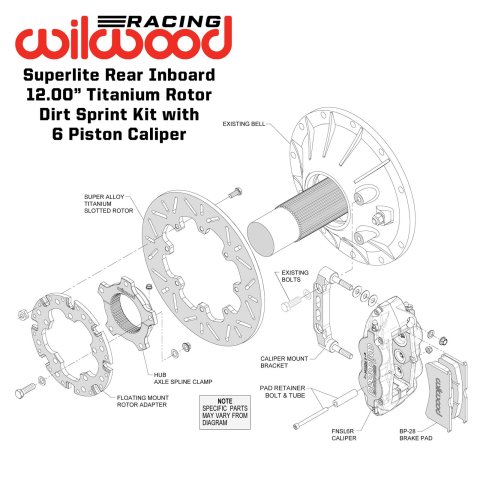 Wilwood Forged Narrow Superlite 6 Radial Mount Sprint Inboard Brake Kits 140-17792 Disc Brake, Rear, 6, Sprint, Slotted Rotor, 6-Piston Caliper, Kit
