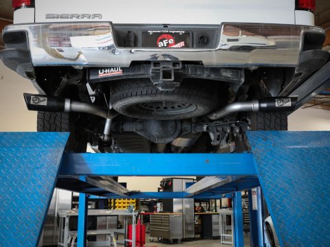 aFe Apollo GT Exhaust Systems for 2009-2018 SIERRA 1500, SILVERADO 1500 - 49-44134-B System, Series, Split Side Rear, Stainless Steel, Cat-Back, Dual Black Tips, Chevrolet, GMC, Kit