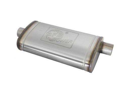 aFe Mach Force XP 304 Stainless Steel 3 Inch Muffler 49M30016 Mufflers, XP, Steel, Natural, Oval Case, 3.00 in. Center Inlet, 3.00 in. Offset Outlet, 22.00 in. Overall Length, Each