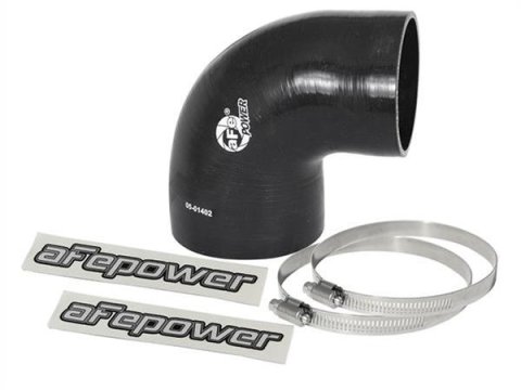 aFe Tubing Couplers 59-00073 Couplers, 90 degree Elbow, Silicone, Black, 4.00 in. Inlet/3.38 in. Outlet Diameter, 7.00 in. Length, Each