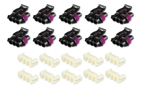 Holley Wiring Harness Connectors 570-318 Weatherproof Connectors, EFI, LS 58X Crank/CPS Sensor Connectors, Metripack, 3-pin, Female, Black, with Pins, Seals, TPA, 10-piece, Chevy, Set