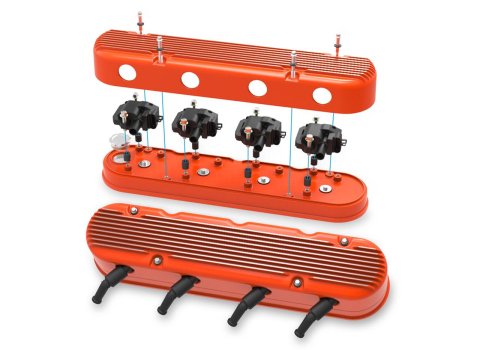 Holley Aluminum LS Valve Covers 241-183 Covers, LS, Center and Perimeter Bolt, Tall, Finned, Cast Aluminum, Orange Gloss, Two-Piece, Chevy, LS, 4.8-7.0L, Pair
