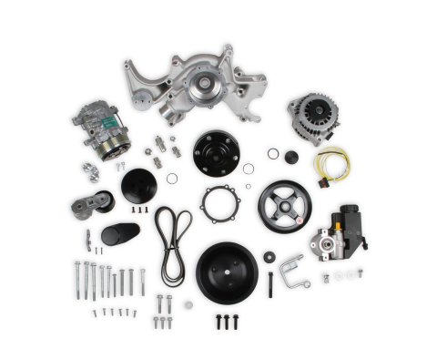 Holley Mid-Mount Complete Accessory Systems 20-240 Drive Systems, Mid-Mount, Serpentine, A/C, P/S, LT1 Style Alternator/Water Pump, Belt, Hardware, Natural, Chevrolet, Small Block Gen I, Kit
