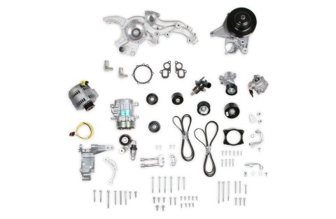 Holley Mid-Mount Complete Accessory Systems 20-220BK Drive Systems, LT Mid-Mount, Wet Sump, Serpentine, Alternator, Water Pump, Power Steering, A/C, Black Finish, Chevy, Gen V, 6.2L, Kit