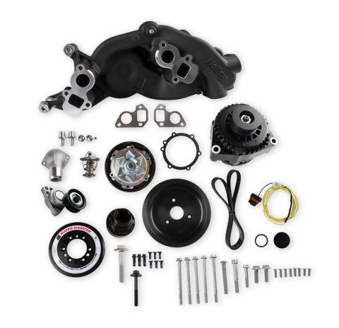 Holley Mid-Mount Complete Accessory Systems 20-182BK Drive Systems, LS Mid-mount, Serpentine, Alternator, Water Pump, Clockwise, Tensioner, SFI Damper, Black Finish, Chevy, 4.8-7.0L, Kit