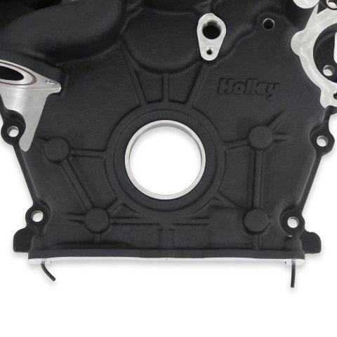 Holley Ford 7.3L Godzilla Timing Covers 97-418 Covers, Replacement, Cast Aluminum, 1-piece, Black Powdercoat, for High-Mount Accessory Drive and OE Oil Pan Only, Ford, 7.3L, Godzilla, Each