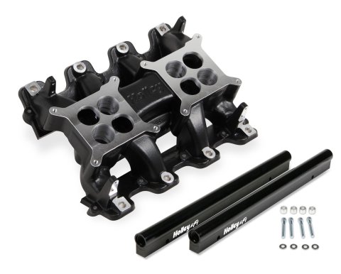 Holley LS 2x4 Dual Plane Fuel Injected Intake Manifolds 300-121BK Manifolds, 2x4, Throttle Body, Flange, 1,500-7,000 RPM Range, Aluminum, Black Finish, Chevy, 4.8-6.0L, Cathedral Head, Each