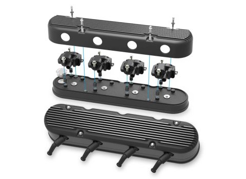 Holley Aluminum LS Valve Covers 241-182 Covers, LS, Center and Perimeter Bolt, Tall, Finned, Cast Aluminum, Black Satin, Two-Piece, Chevy, LS, 4.8-7.0L, Pair