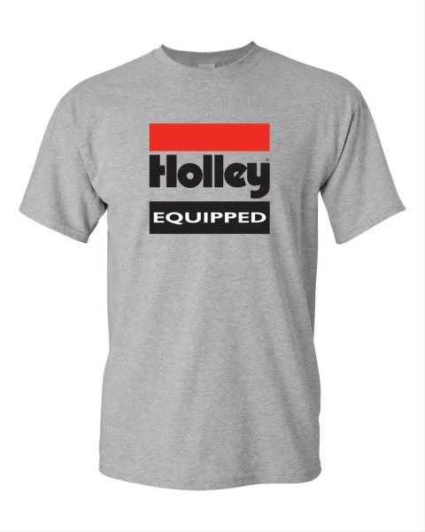 Holley Equipped Logo T-Shirts 10022-LGHOL T-Shirts, Logo, Short Sleeve, Cotton, Crew Neck, Gray, Men's, Large, Each
