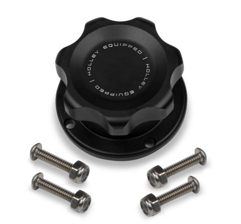 Holley Bolt-On Fill Cap Kits 241-230 Kits, Bolt-on, 1.950 in. Diameter, Billet Aluminum, Black Anodized, 1 1/2-12 Thread Size, 1.38 in. Diameter Opening, Kit