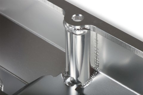 Holley Track Series Valve Covers 241-287 Covers, Series, Perimeter Bolt, Tall, Chevrolet Logo, Fabricated Aluminum, Polished, Baffled, Chevy, Gen I, 283-400ci, Pair