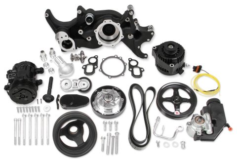 Holley Mid-Mount Complete Accessory Systems 20-205BK Drive Systems, LT Mid-Mount, Serpentine, Alternator, Power Steering, Water Pump, Belts, Damper, Black Finish, GM, Gen V, 5.3L, 6.2L, Kit
