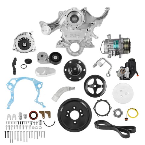 Holley Ford Mid-Mount Accessory Drive Systems 20-370 Systems, Mid-Mount, Serpentine, 150 Amp Alternator, GM Type 2 Power Steering, SD-7, Natural Finish, Ford, Kit