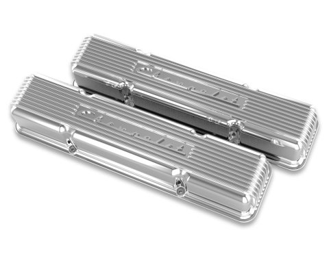 Holley Vintage Series Valve Covers 241-107 Covers, Series. Perimeter Bolt, Tall, Finned, Cast Aluminum, Polished Finish, Chevy, 4.3-6.6L, Pair