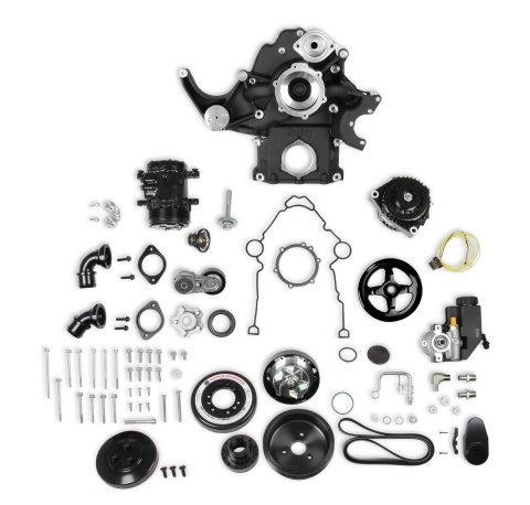 Holley Mid-Mount Complete Accessory Systems 20-292BK Drive System, Mid-Mount, Serpentine, 6-groove, Alternator, Power Steering, AC, Water Pump, Belts, Black Finish, Hemi, Gen III, Non-VVT, Kit