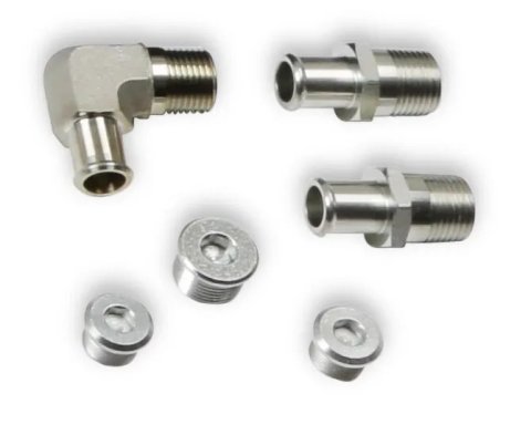 Holley Fittings and Adapters 97-365 Adapters, Replacement, Gen III, Hemi, Plugs Adapters, Steel, Zinc Finish, for Mid-mount Accessory Drive, Cooling Manifold, Kit