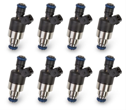 Holley Fuel Injectors 522-838 Injectors, 83 lbs/hr, Tri-cone Spray, Bosch Plug, EV1 Body, 12V Saturated, 2.42 in. Seat Height, Low Impedance, 2.2 ohms, 8-pieces, Set