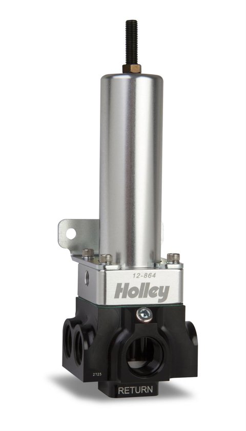 Holley VR Series Fuel Pressure Regulators 12-864 Regulators, Series, 4 port, Inline, Return Style, 40-100 psi, 1/8 in. NPT Gauge Port, -10 AN O-ring ports, Aluminum, Black Base, Each
